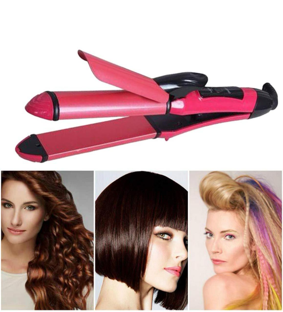 2-in-1 Hair Straightener & Curler - Heating Iron For Styling Hair & Accessories