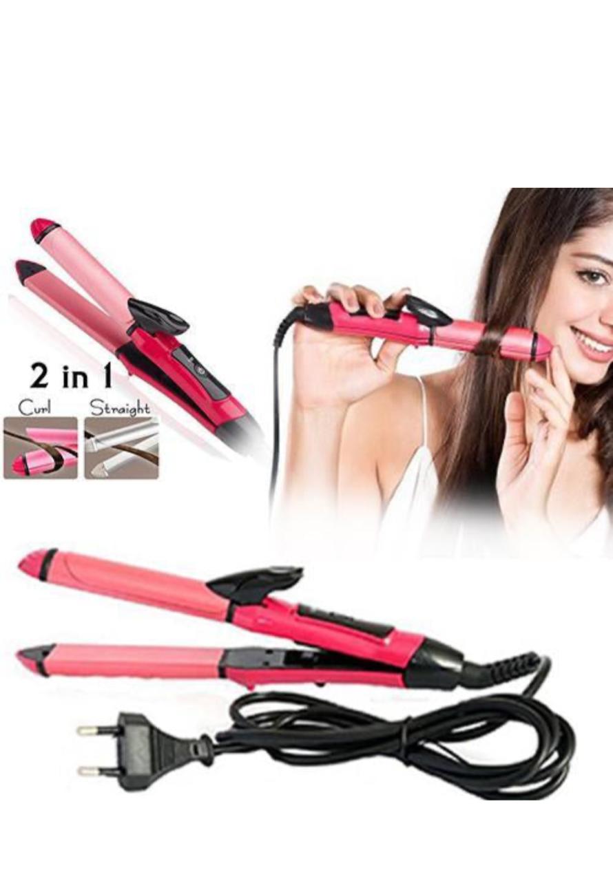 2-in-1 Hair Straightener & Curler - Heating Iron For Styling Hair & Accessories